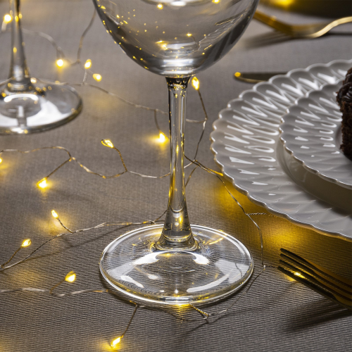 Гирлянда нить-роса 5 м., IP20, серебристая нить, 100 тёплых белых LED, 2 режима, AAх3, Luazon Lighting (5198382) 