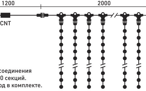 Светодиодный занавес 2*1 м, 220V., 200 красных LED ламп, черный ПВХ, Beauty Led (PCL202-11-2R)