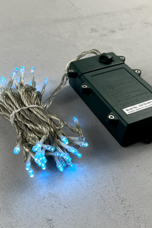 Светодиодная гирлянда 5 м., 3 батарейки типа D 4.5V, 50 LED ламп небесно голубого цвета, таймер, прозрачный провод, LTC (EST50-4W10-8SB)
