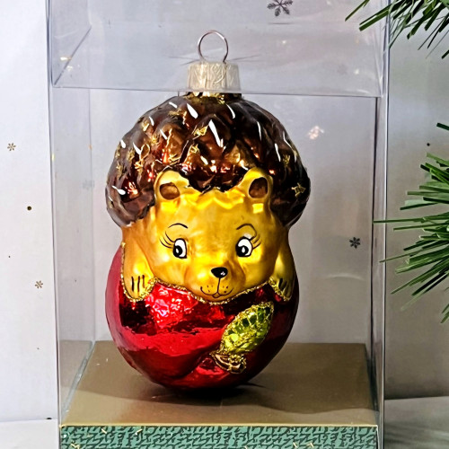 Елочное украшение Ежик с яблоком, стекло, 10 см., 1 шт., Витус (А149)