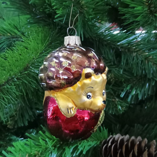 Елочное украшение Ежик с яблоком, стекло, 10 см., 1 шт., Витус (А149)