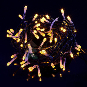 Светодиодная гирлянда мерцающая 10 м, 220-230V., 100 желтых LED ламп, черный ПВХ, Beauty Led (PST100BL-11-2Y)