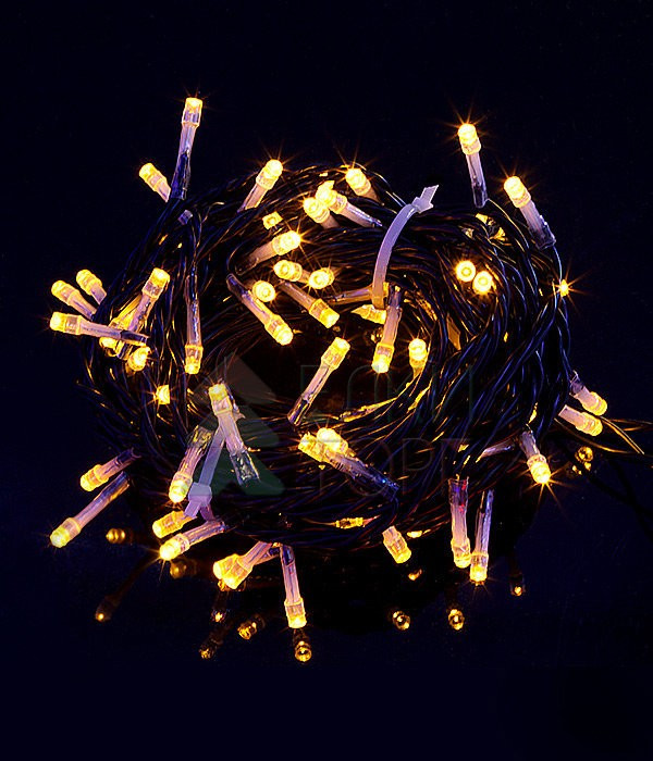 Светодиодная гирлянда мерцающая 10 м, 220-230V., 100 желтых LED ламп, черный ПВХ, Beauty Led (PST100BL-11-2Y) 