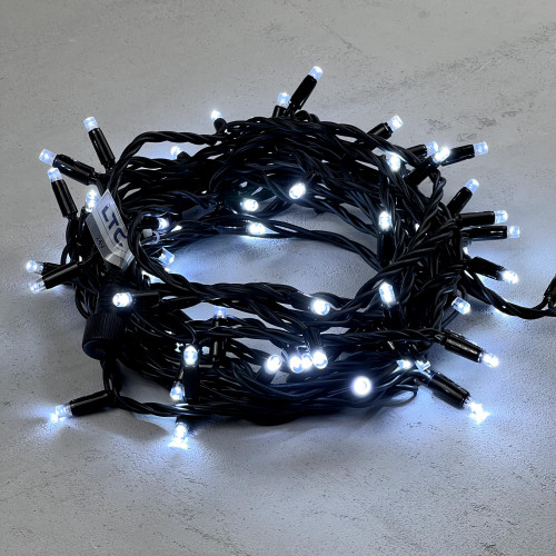 Гирлянда Нить 10 м., холодный белый, 220В, 75 LED, Провод Черный Каучук, IP65, LTC (LL75-1-2W) 