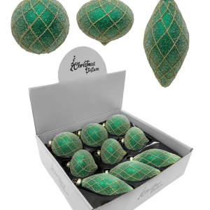 Набор винтажных стеклянных украшений Малахит зеленый в инее 80 мм., 9 шт., Christmas DeLuxe (13112)