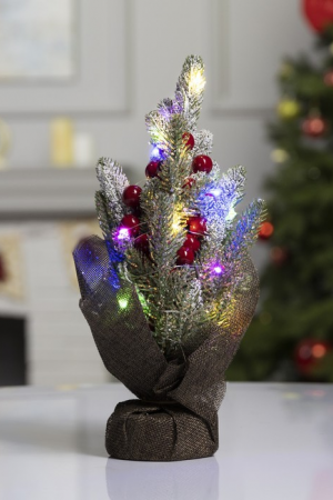 Светодиодная фигура Снежная ёлка с ягодами 12.5×28.5×7.5 см., пластик, батарейки CR2032х2, свечение мульти, Luazon Lighting (7992927)