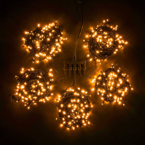Комплект мерцающих гирлянд на деревья 100 м., 5 лучей по 20 м, 24V, 1000 желтых LED ламп, черный ПВХ, LTC (KDD1000BLW-11-1Y)
