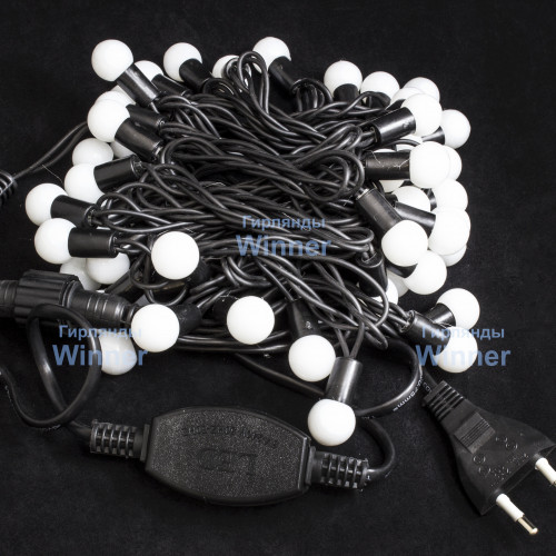 Светодиодная нить шарики 10 м., 220V, 100 разноцветных LED ламп, диаметр шарика 1.8 см, черный каучук, Winner (m.01.7B.100+1,8ball)