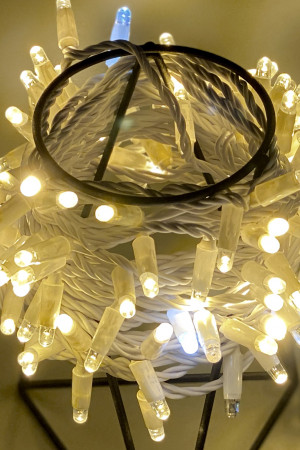 Светодиодная нить 100 теплых белых LED ламп, 10 м., 24В, мерцание, белый провод ПВХ, Teamprof (TPF-S10CF-24V-CW/WW)