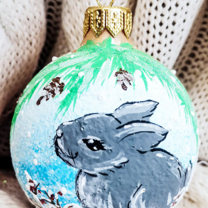 Стеклянный шар Заяц 65 мм., в подарочной упаковке, Коломеев (КУ-65-204138)