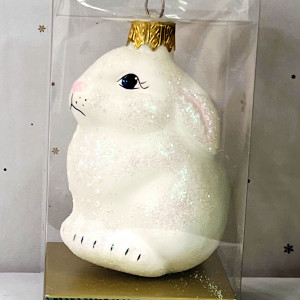 Елочное украшение Заяц лесной, белый, стекло, 9 см., 1 шт., Витус (А150-белый)