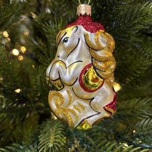 Ёлочное украшение Лошадка цирковая 100 мм., золотой, стекло, Ёлочка (С1634/2)
