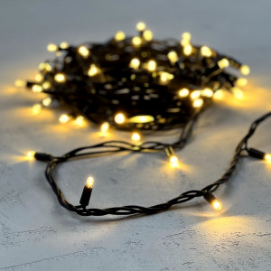 Гирлянда Нить 10 м., теплый белый, 220В, 75 LED, Провод Черный Каучук, IP65, LTC (LL75-1-2WW) 