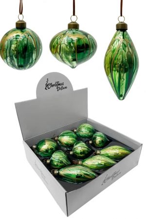 Набор стеклянных украшений Акварель зеленая 80 мм., 9 шт., Christmas DeLuxe (13073)