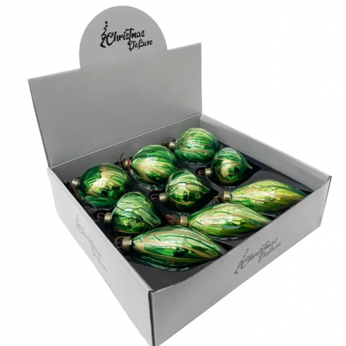 Набор стеклянных украшений Акварель зеленая 80 мм., 9 шт., Christmas DeLuxe (13073)