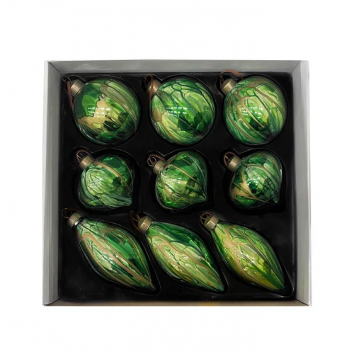 Набор стеклянных украшений Акварель зеленая 80 мм., 9 шт., Christmas DeLuxe (13073)