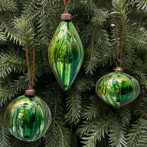 Набор стеклянных украшений Акварель зеленая 80 мм., 9 шт., Christmas DeLuxe (13073)