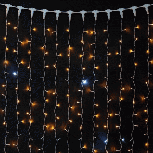 Светодиодный занавес 2*3 м., 600 желтых LED ламп, мерцание, прозрачный провод ПВХ, LTC (PCL602BLW-10-2Y)