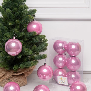 Набор пластиковых шаров Анет 80 мм., розовый перламутр, 6 шт., ЕлкиТорг (150319)