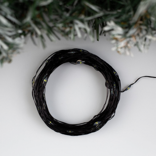 Гирлянда нить-роса 10 м., IP20, чёрная нить, 100 холодных белых LED, 12 В, Luazon Lighting (5198366) 