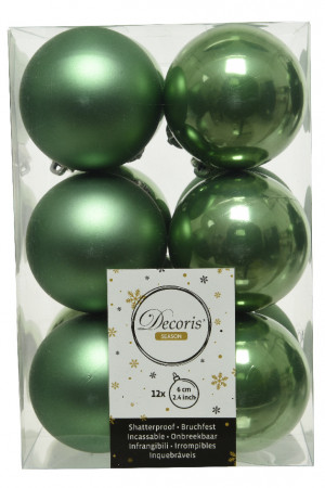 Набор пластиковых шаров Дивный 60 мм.,  цвет шалфея, 12 шт., Kaemingk (021839)