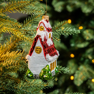 Елочное украшение Домик с острой крышей, стекло, 13 см., 1 шт., Витус (59295)