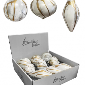 Набор стеклянных украшений Акварель 80 мм., бежевый с золотом,  9 шт., Christmas DeLuxe (13078)