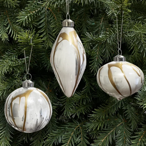 Набор стеклянных украшений Акварель 80 мм., бежевый с золотом,  9 шт., Christmas DeLuxe (13078)