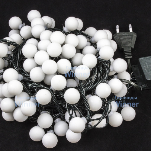 Светодиодная нить шарики 10 м., 220V, 100 разноцветных LED ламп, диаметр шарика 1.7 см, зеленый ПВХ, Winner (m.01.5G.100-1,7ball)
