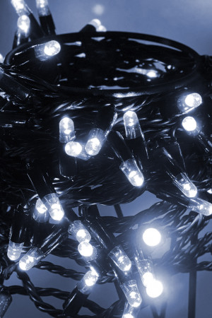 Светодиодная нить 100 холодных белых LED ламп, 10 м., 24В, статика, черный провод ПВХ, Teamprof (TPF-S10C-24V-CB/W)