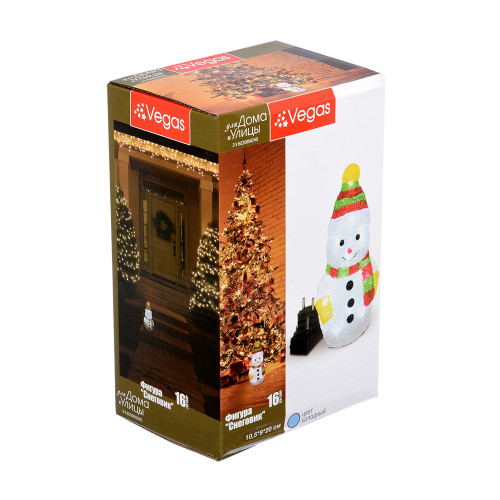 Световая акриловая фигура Снеговик 16 холодных белых ламп, 10.5*20 см., 24В, прозрачный провод, Vegas (55102)