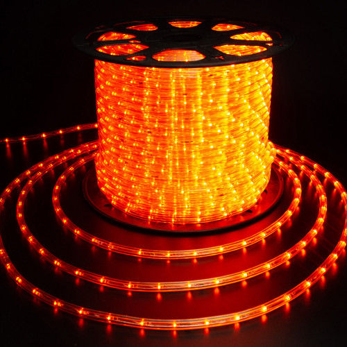 Дюралайт светодиодный 2-х проводной, диаметр 10 мм., 220В, оранжевые LED лампы 30 шт на 1 м., бухта 100 м., статика, Teamprof (TPF-DL-2WH-100-10mm-240-O)