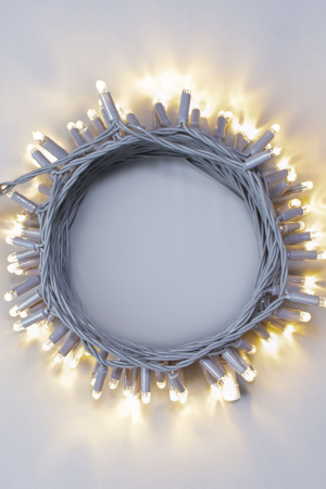 Светодиодная нить 10 м., 24 В, 100 LED, тепло-белая, серый провод каучук, LTC (ECO100-5-1WW)