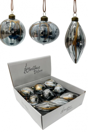 Набор стеклянных украшений Акварель 80 мм., темно-серый, 9 шт., Christmas DeLuxe (13074)