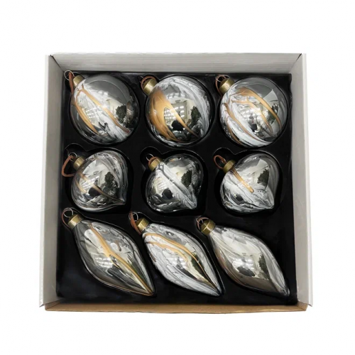 Набор стеклянных украшений Акварель 80 мм., темно-серый, 9 шт., Christmas DeLuxe (13074)