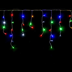 Светодиодная мерцающая бахрома 3*0.8 м., 220V, 100 разноцветных LED ламп, прозрачный силикон, Winner (m.02.5T.100+)