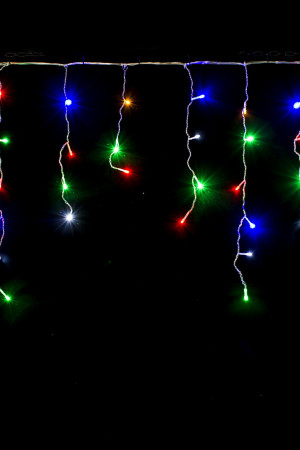 Светодиодная мерцающая бахрома 3*0.8 м., 220V, 100 разноцветных LED ламп, прозрачный силикон, Winner (m.02.5T.100+)