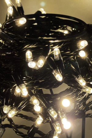 Светодиодная нить 100 теплых белых LED ламп, 10 м., 24В, статика, черный провод ПВХ, Teamprof (TPF-S10C-24V-CB/WW)