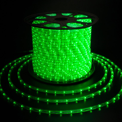 Дюралайт светодиодный 2-х проводной, диаметр 10 мм., 220В, зеленые LED лампы 30 шт на 1 м., бухта 100 м., статика, Teamprof (TPF-DL-2WH-100-10mm-240-G)