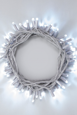 Светодиодная нить 10 м., 24 В, 100 LED, холодный белый, серый провод каучук, LTC (ECO100-5-1W)