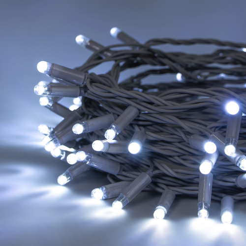 Светодиодная нить 10 м., 24 В, 100 LED, холодный белый, серый провод каучук, LTC (ECO100-5-1W)