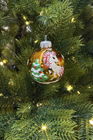 Стеклянный шар Лошадка 60 мм., золотой, стекло, Ёлочка (С29-1/1)