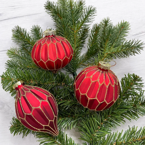  Набор стеклянных украшений Золотой узор 80 мм., красный, 9 шт., Christmas DeLuxe (13031)