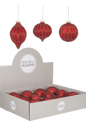  Набор стеклянных украшений Золотой узор 80 мм., красный, 9 шт., Christmas DeLuxe (13031)