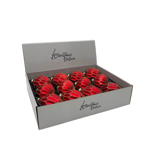  Набор стеклянных украшений Золотой узор 80 мм., красный, 9 шт., Christmas DeLuxe (13031)