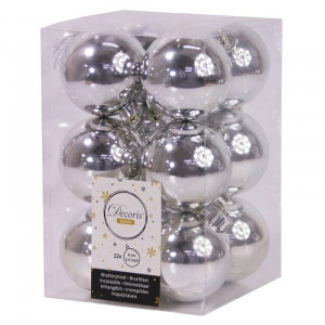 Набор пластиковых шаров Дивный 60 мм., глянец серебро, 12 шт., Kaemingk (021831-ГЛ)
