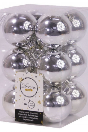 Набор пластиковых шаров Дивный 60 мм., глянец серебро, 12 шт., Kaemingk (021831-ГЛ)