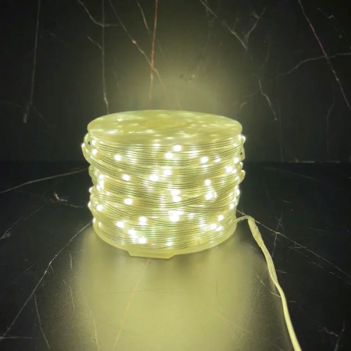 Светодиодная нить Роса 500 теплых ламп, 25 м., плоский провод, прозрачный провод, Luca (89954)