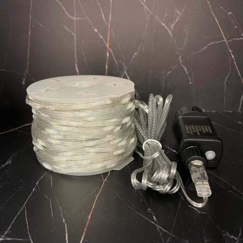 Светодиодная нить Роса 500 теплых ламп, 25 м., плоский провод, прозрачный провод, Luca (89954)