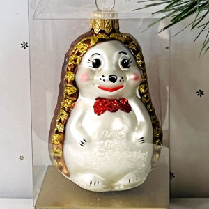 Елочное украшение Ежик с бантиком, красный, стекло, 9 см., 1 шт., Витус (А181-красный)